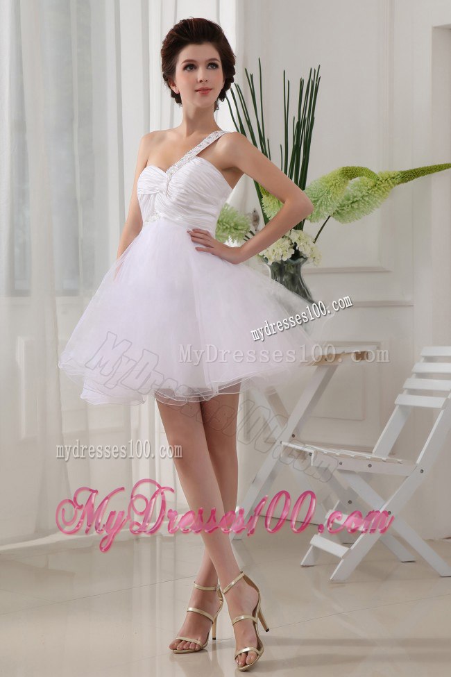One Shoulder White and Ruche For Cocktail Dress With Mini-length