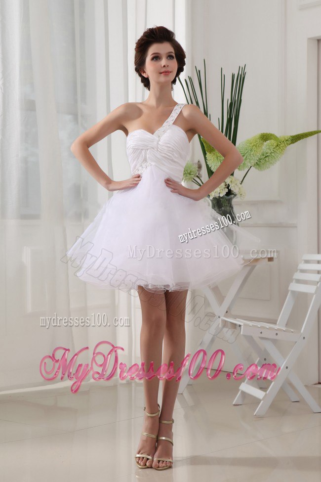 One Shoulder White and Ruche For Cocktail Dress With Mini-length