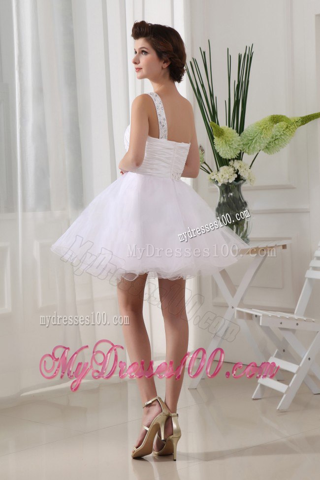 One Shoulder White and Ruche For Cocktail Dress With Mini-length
