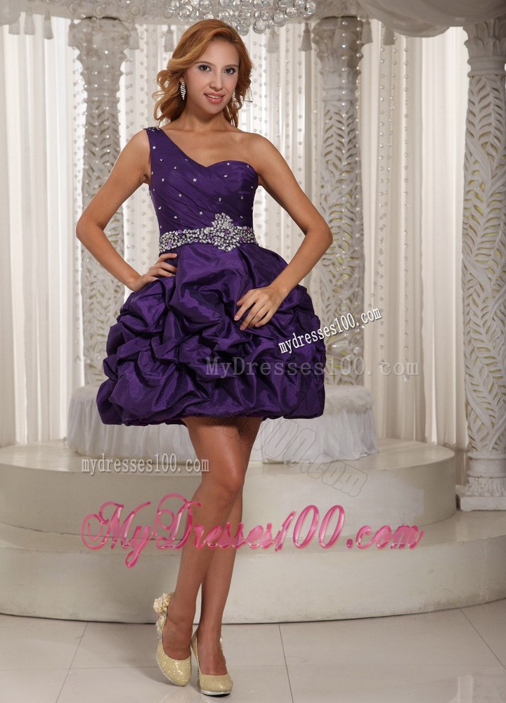Eggplant Purple One Shoulder Beading and Pick-ups Prom Dress 2013