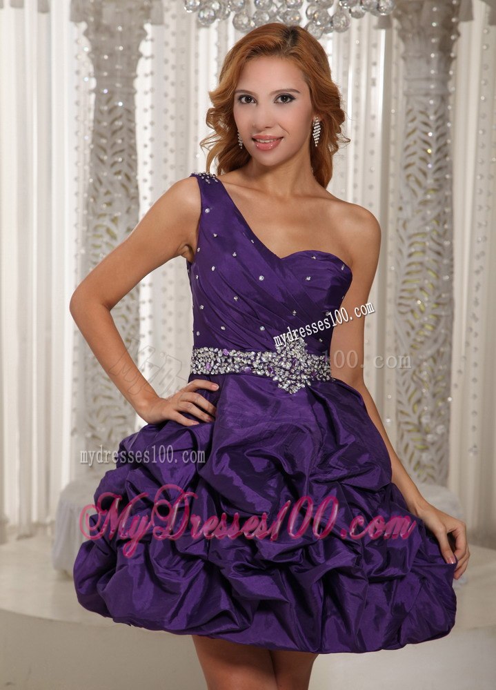 Eggplant Purple One Shoulder Beading and Pick-ups Prom Dress 2013