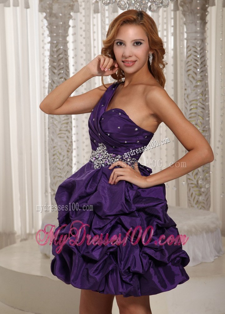 Eggplant Purple One Shoulder Beading and Pick-ups Prom Dress 2013