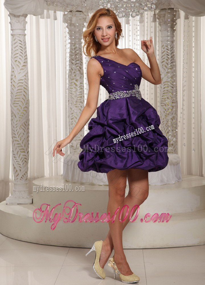 Eggplant Purple One Shoulder Beading and Pick-ups Prom Dress 2013