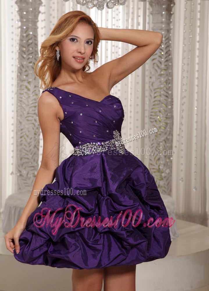 Eggplant Purple One Shoulder Beading and Pick-ups Prom Dress 2013