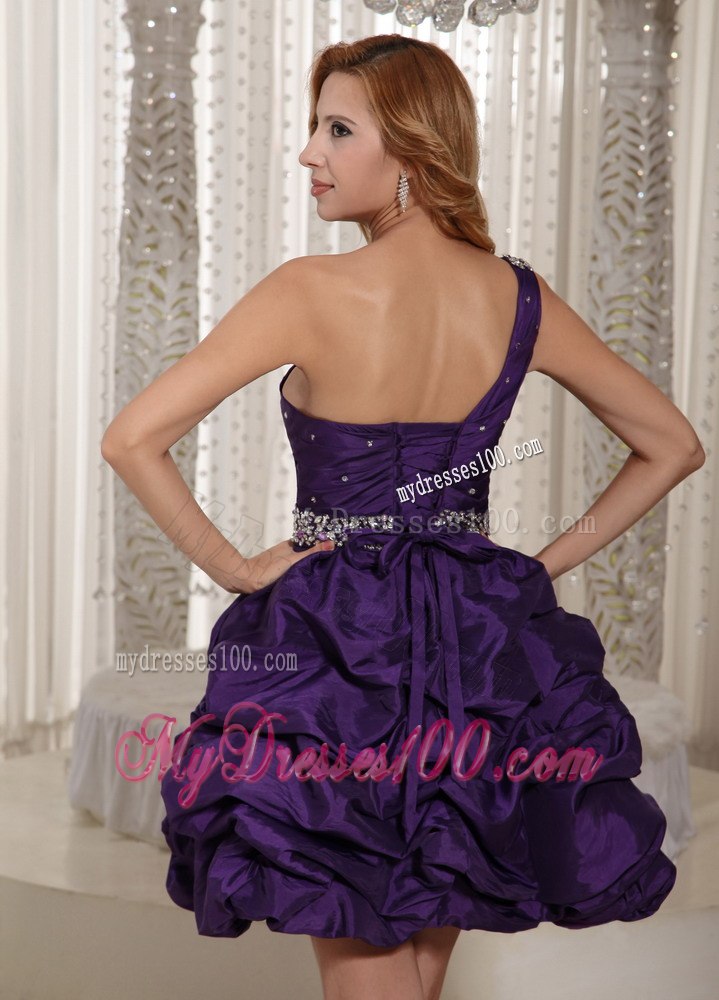 Eggplant Purple One Shoulder Beading and Pick-ups Prom Dress 2013