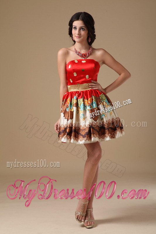 Fashion Multi-color Strapless Printing Cocktail Dress for 2013 Summer