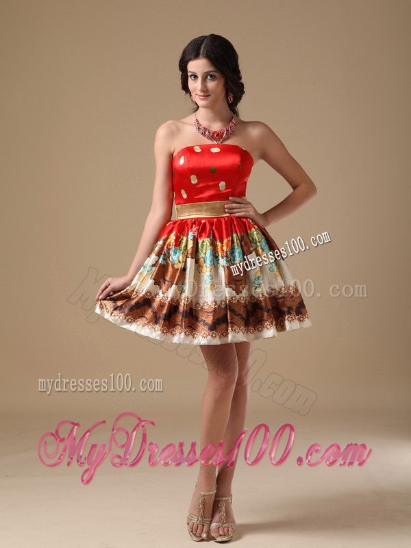 Fashion Multi-color Strapless Printing Cocktail Dress for 2013 Summer