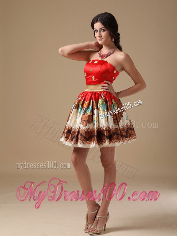 Fashion Multi-color Strapless Printing Cocktail Dress for 2013 Summer