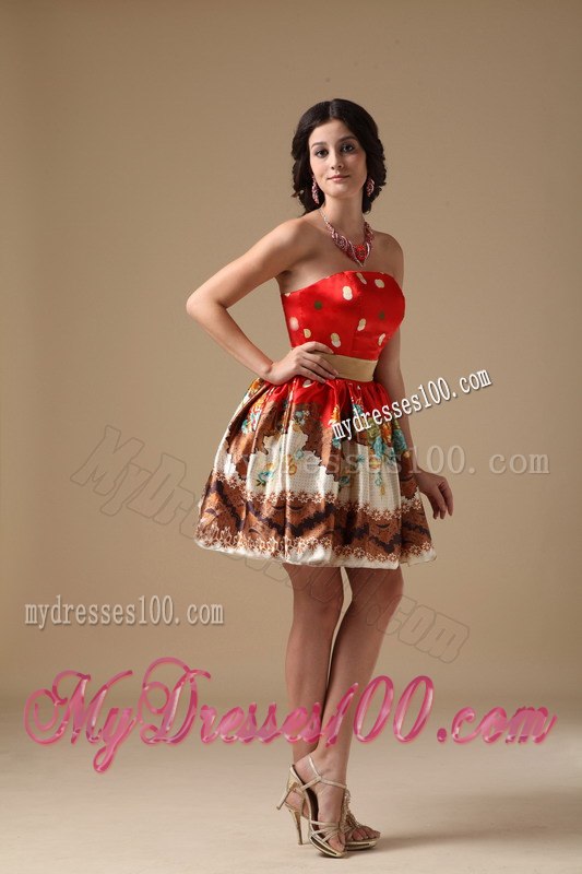 Fashion Multi-color Strapless Printing Cocktail Dress for 2013 Summer