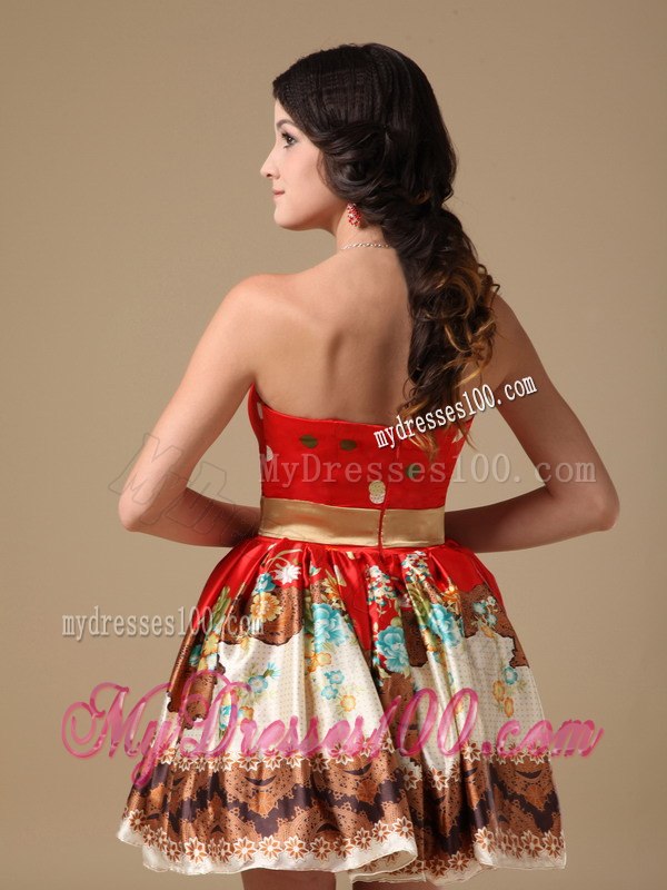 Fashion Multi-color Strapless Printing Cocktail Dress for 2013 Summer