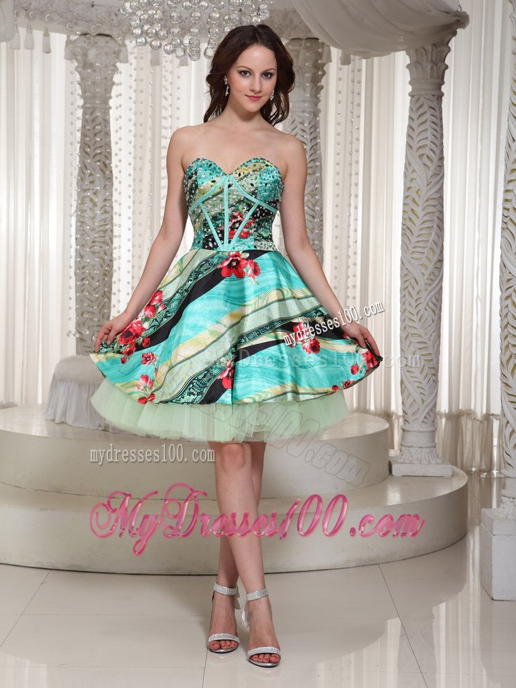 2013 Printing Sweetheart Cocktail Dress With Mini-length Beading