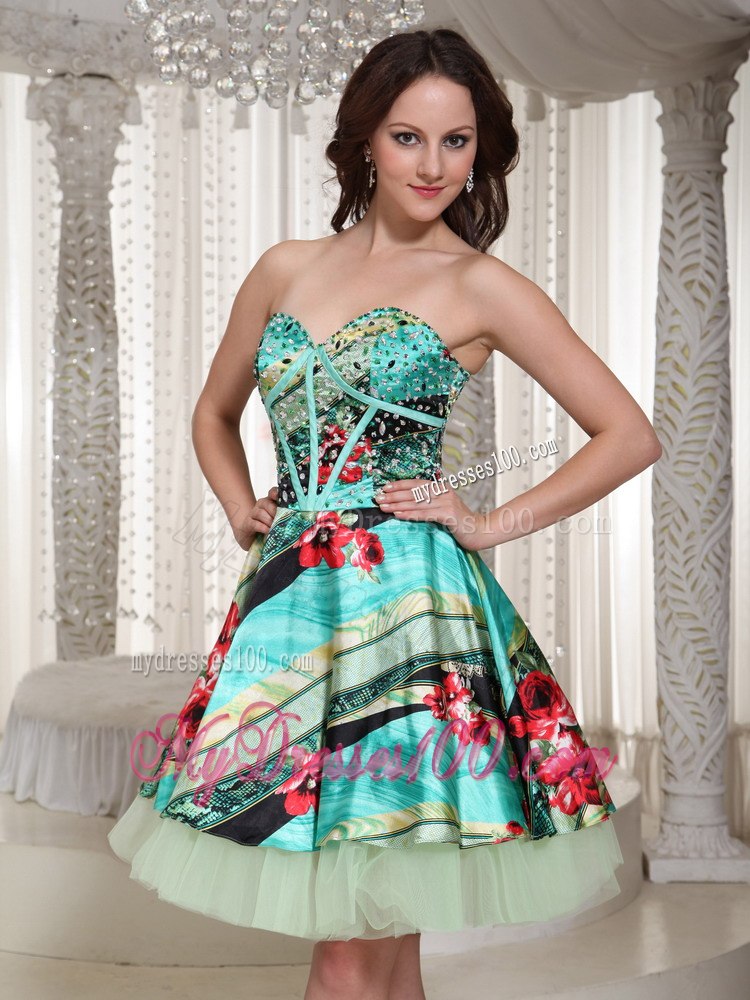 2013 Printing Sweetheart Cocktail Dress With Mini-length Beading