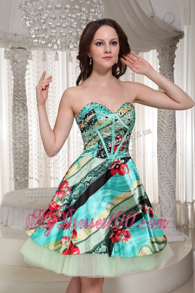 2013 Printing Sweetheart Cocktail Dress With Mini-length Beading