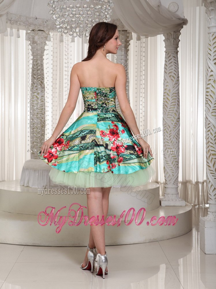 2013 Printing Sweetheart Cocktail Dress With Mini-length Beading