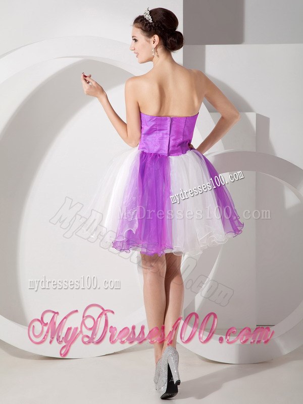 Purple and White Cocktail Dress Strapless Hand Made Flowers