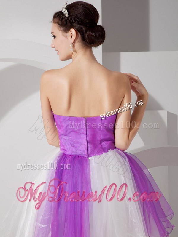 Purple and White Cocktail Dress Strapless Hand Made Flowers