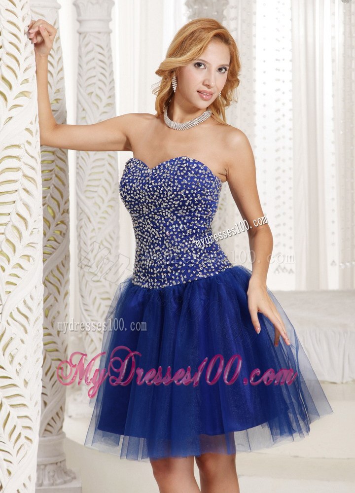 Peacock Blue Beaded 2013 Short Cocktail Dress Sweetheart for 2014