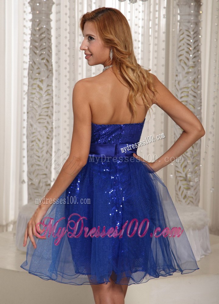 A-line Peacock Blue Sequins Over Skirt Mini-length Strapless Prom / Cocktail Dress Online