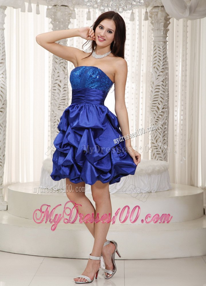 Blue Strapless Sequins and Pick-ups Cocktail Dress for Party