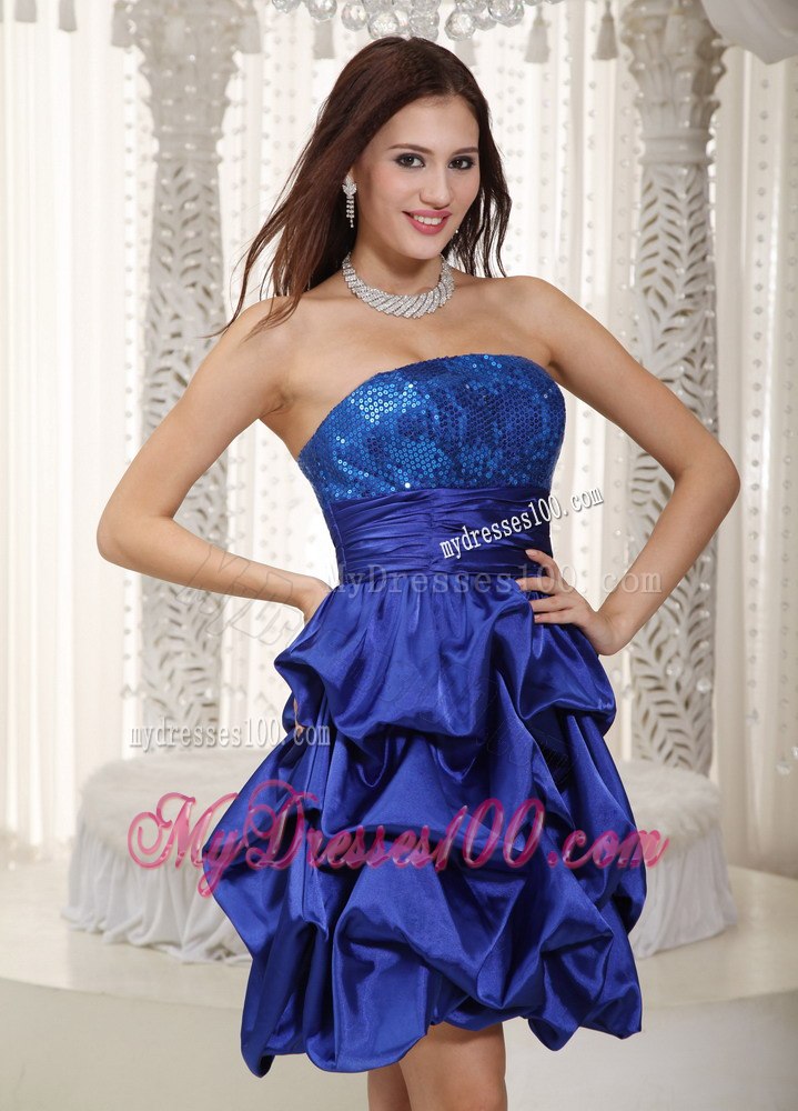 Blue Strapless Sequins and Pick-ups Cocktail Dress for Party