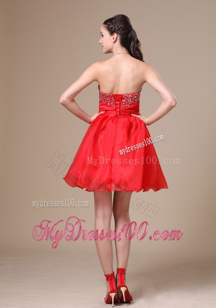 Cheap Beading and Hand Made Flower Red 2013 Cocktail Dress