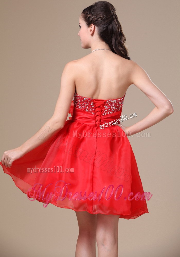 Cheap Beading and Hand Made Flower Red 2013 Cocktail Dress