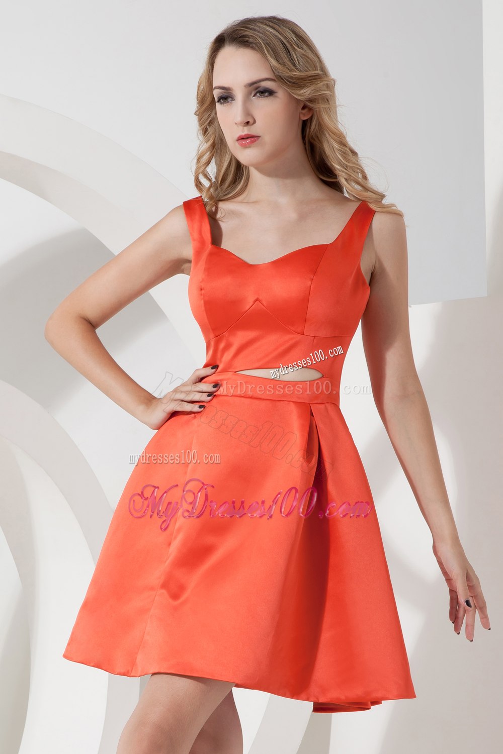 2013 Orange Red Princess Cocktail Dress Straps for Feminie Dress