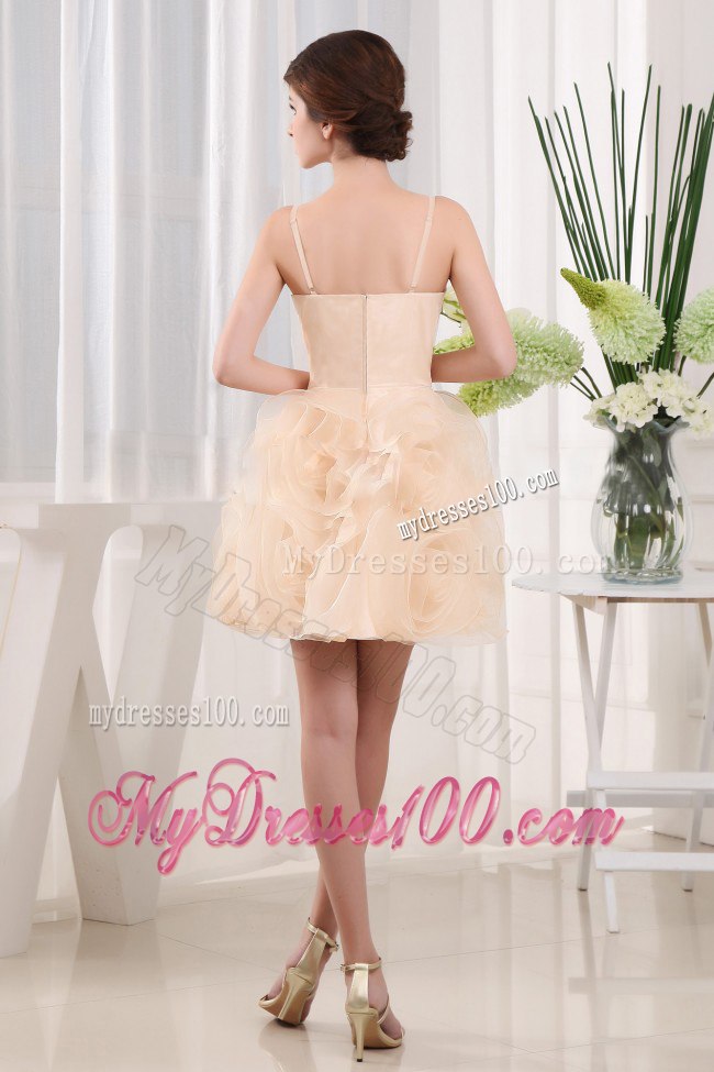 Baby Pink Cocktail Dress Spaghetti Straps Ruche and Hand Flowers