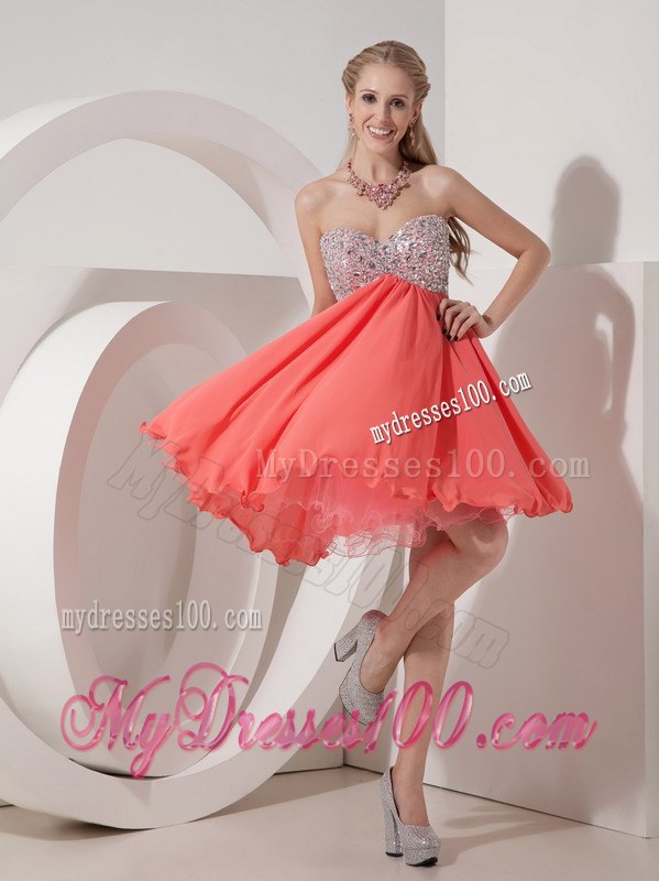 Simple Lovely Rust Red Empire Sweetheart Cocktail Dress with Beading