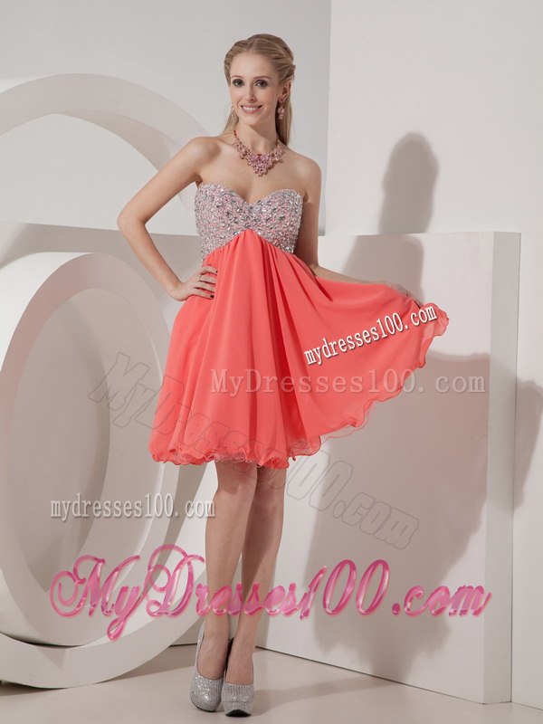 Simple Lovely Rust Red Empire Sweetheart Cocktail Dress with Beading