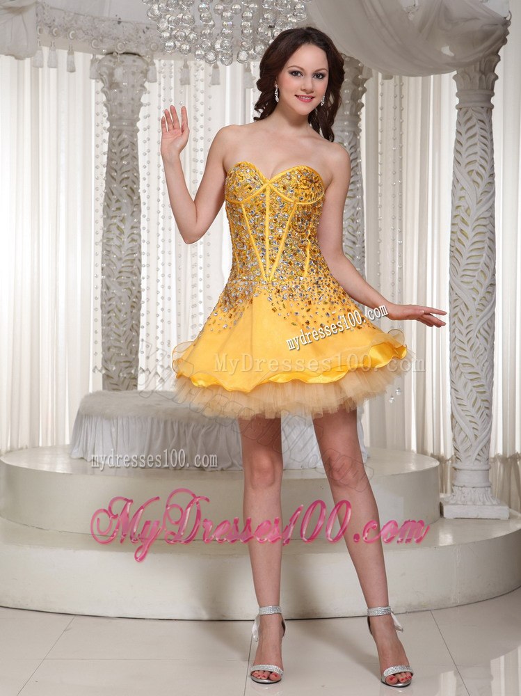 The Brand New Sweetheart Gold Beaded Drocrate Prom / Cocktail Dress 2013