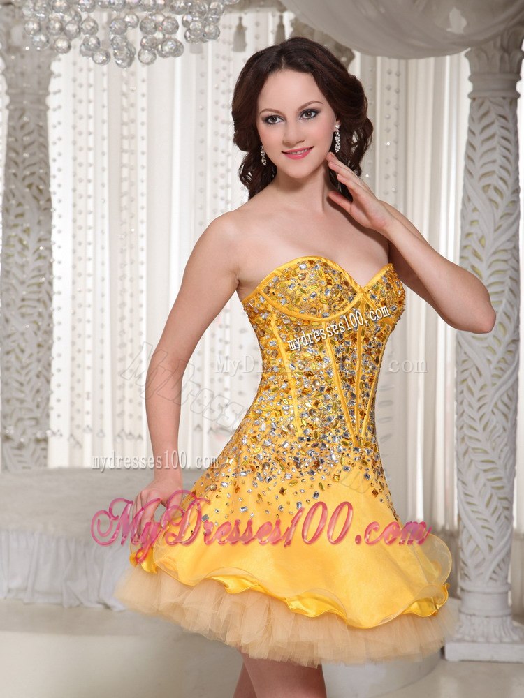 The Brand New Sweetheart Gold Beaded Drocrate Prom / Cocktail Dress 2013