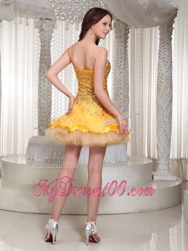 The Brand New Sweetheart Gold Beaded Drocrate Prom / Cocktail Dress 2013