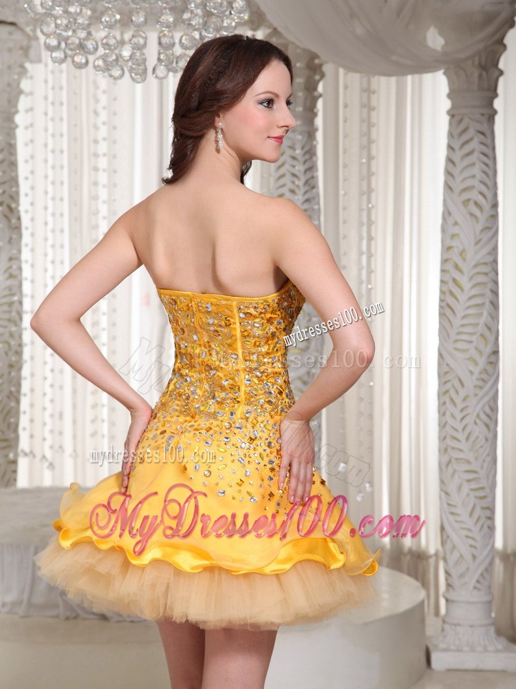 The Brand New Sweetheart Gold Beaded Drocrate Prom / Cocktail Dress 2013
