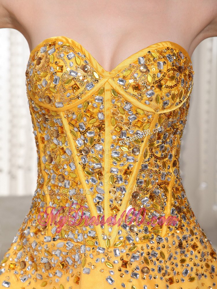 The Brand New Sweetheart Gold Beaded Drocrate Prom / Cocktail Dress 2013