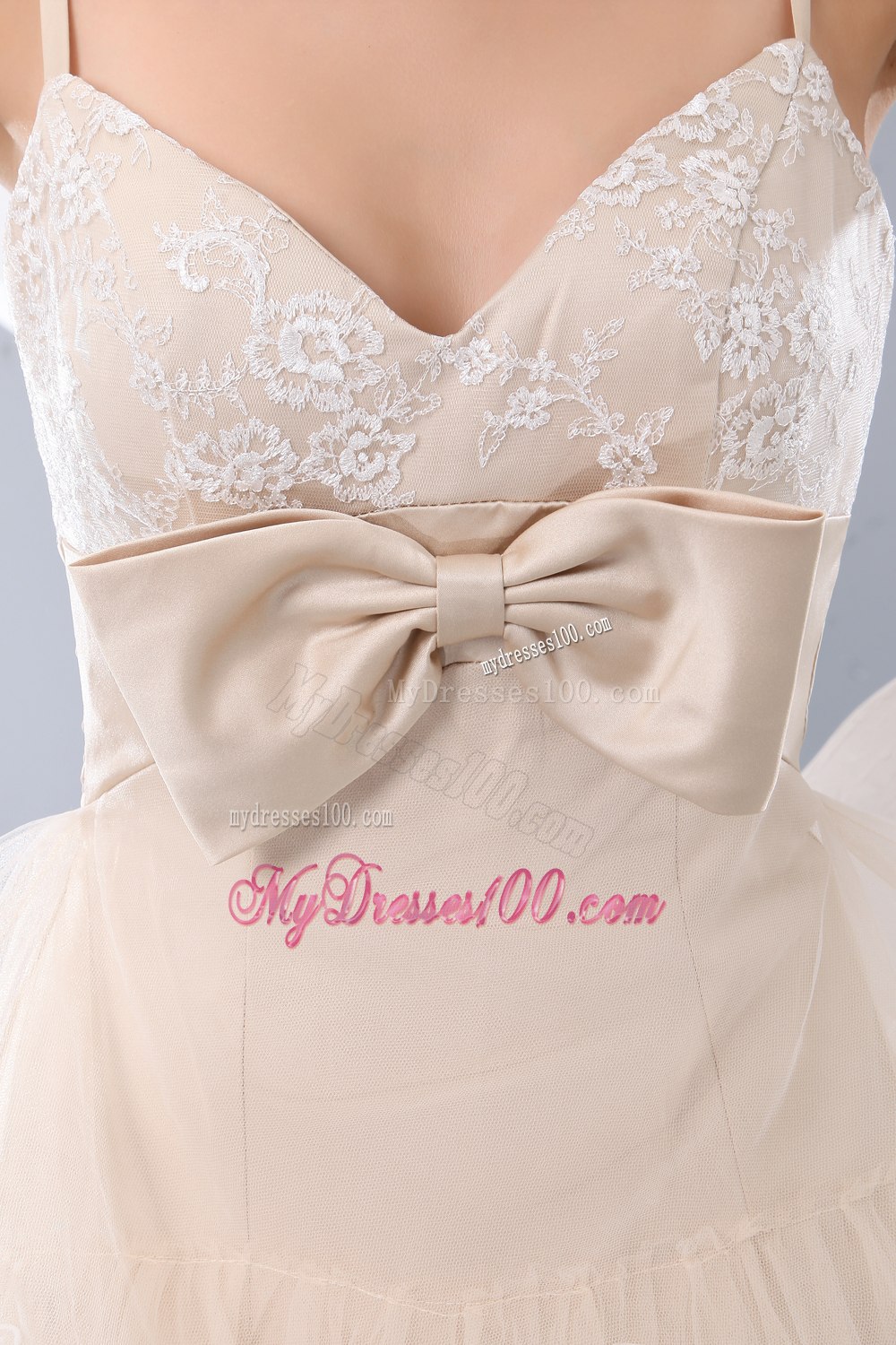 Luxurious Champagne Straps Bowknot Short Cocktail Dress Dress