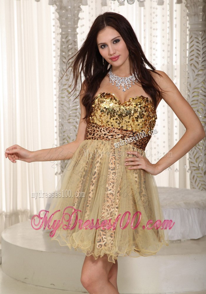 Champagne Princess Sweetheart Mini-length Sequins Cocktail Dress