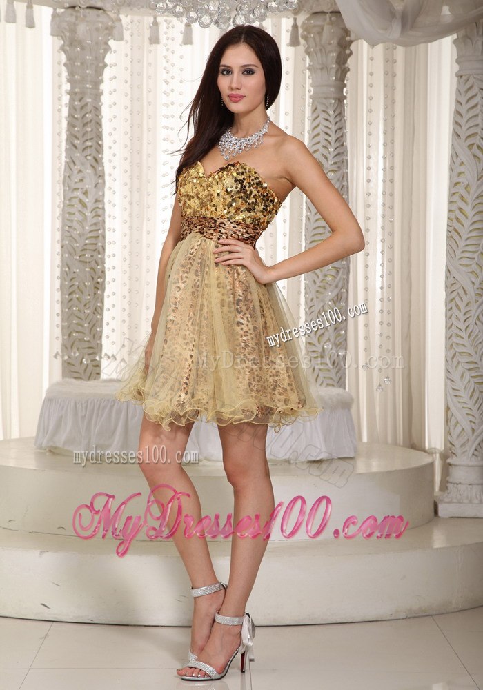 Champagne Princess Sweetheart Mini-length Sequins Cocktail Dress