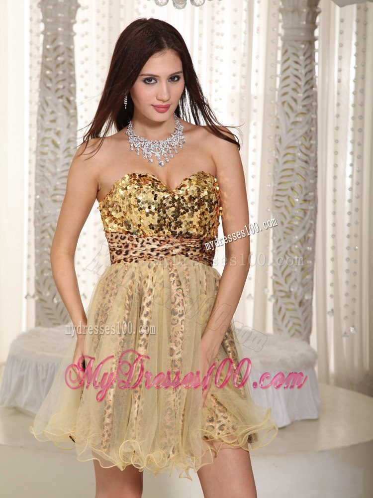Champagne Princess Sweetheart Mini-length Sequins Cocktail Dress