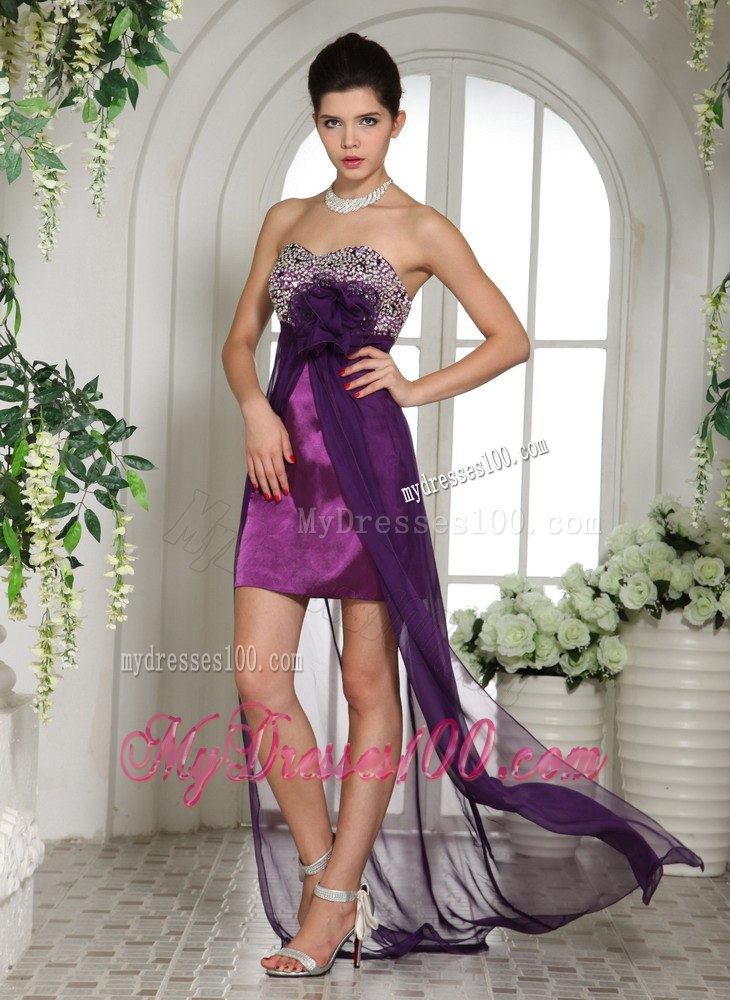 Eggplant Purple Sweetheart Beaded Cocktail Dress With Hand Flower
