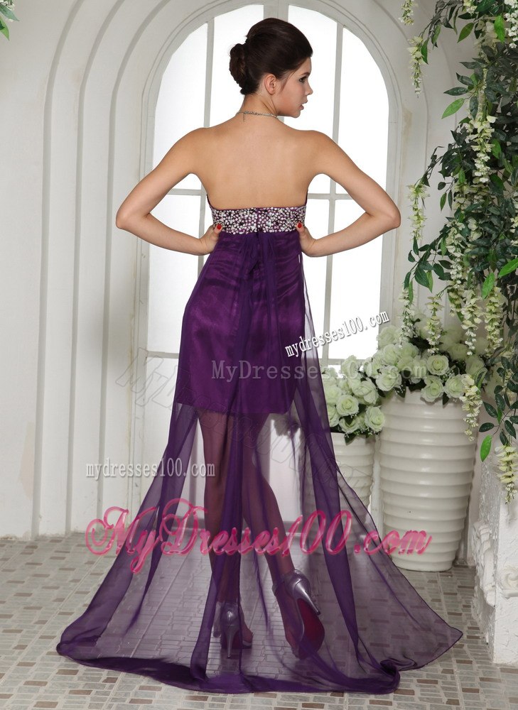 Eggplant Purple Sweetheart Beaded Cocktail Dress With Hand Flower
