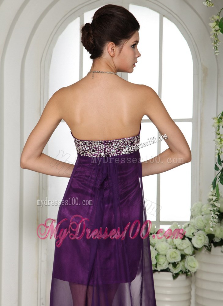 Eggplant Purple Sweetheart Beaded Cocktail Dress With Hand Flower