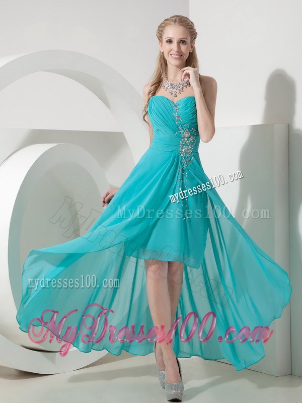 Sweet Turquoise High-low Sweetheart Cocktail Dress Beading Appliques