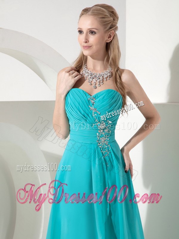 Sweet Turquoise High-low Sweetheart Cocktail Dress Beading Appliques