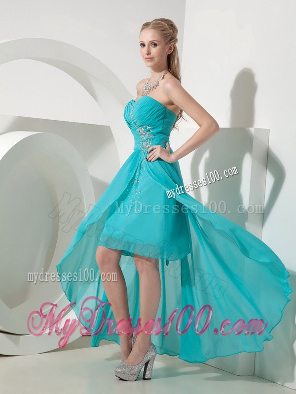 Sweet Turquoise High-low Sweetheart Cocktail Dress Beading Appliques