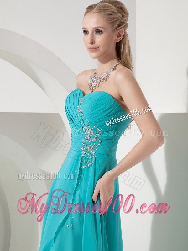 Sweet Turquoise High-low Sweetheart Cocktail Dress Beading Appliques