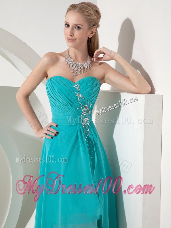 Sweet Turquoise High-low Sweetheart Cocktail Dress Beading Appliques