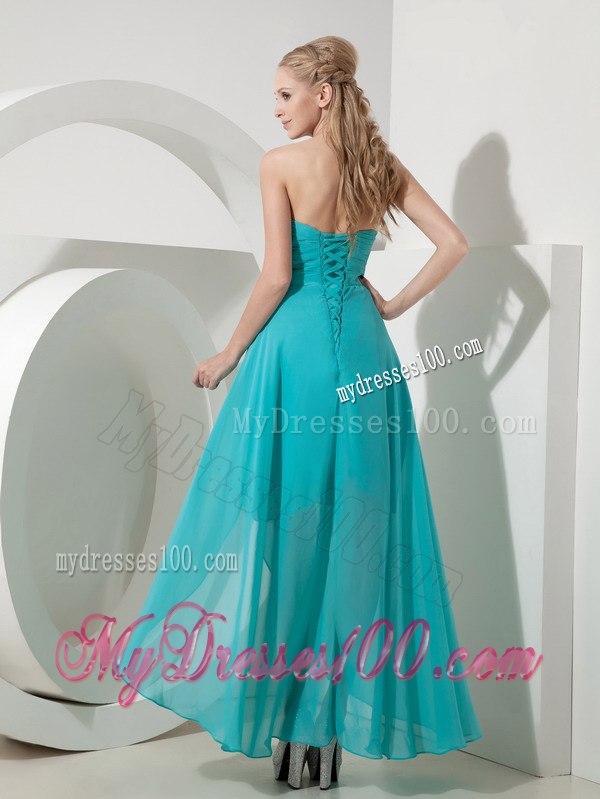 Sweet Turquoise High-low Sweetheart Cocktail Dress Beading Appliques