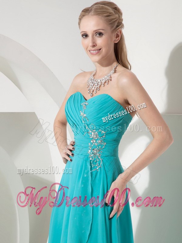 Sweet Turquoise High-low Sweetheart Cocktail Dress Beading Appliques