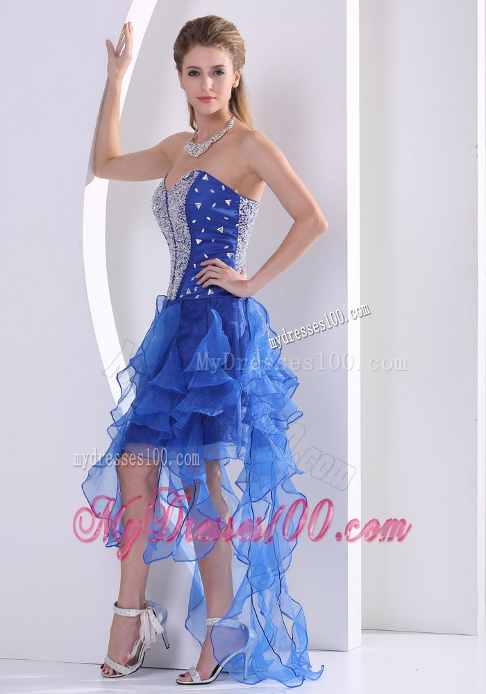 Sweetheart Beaded Royal Blue Cocktail Dress With Ruffles Asymmetrical